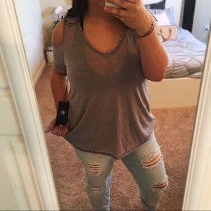 Purple/Grey Shoulder-less Top!